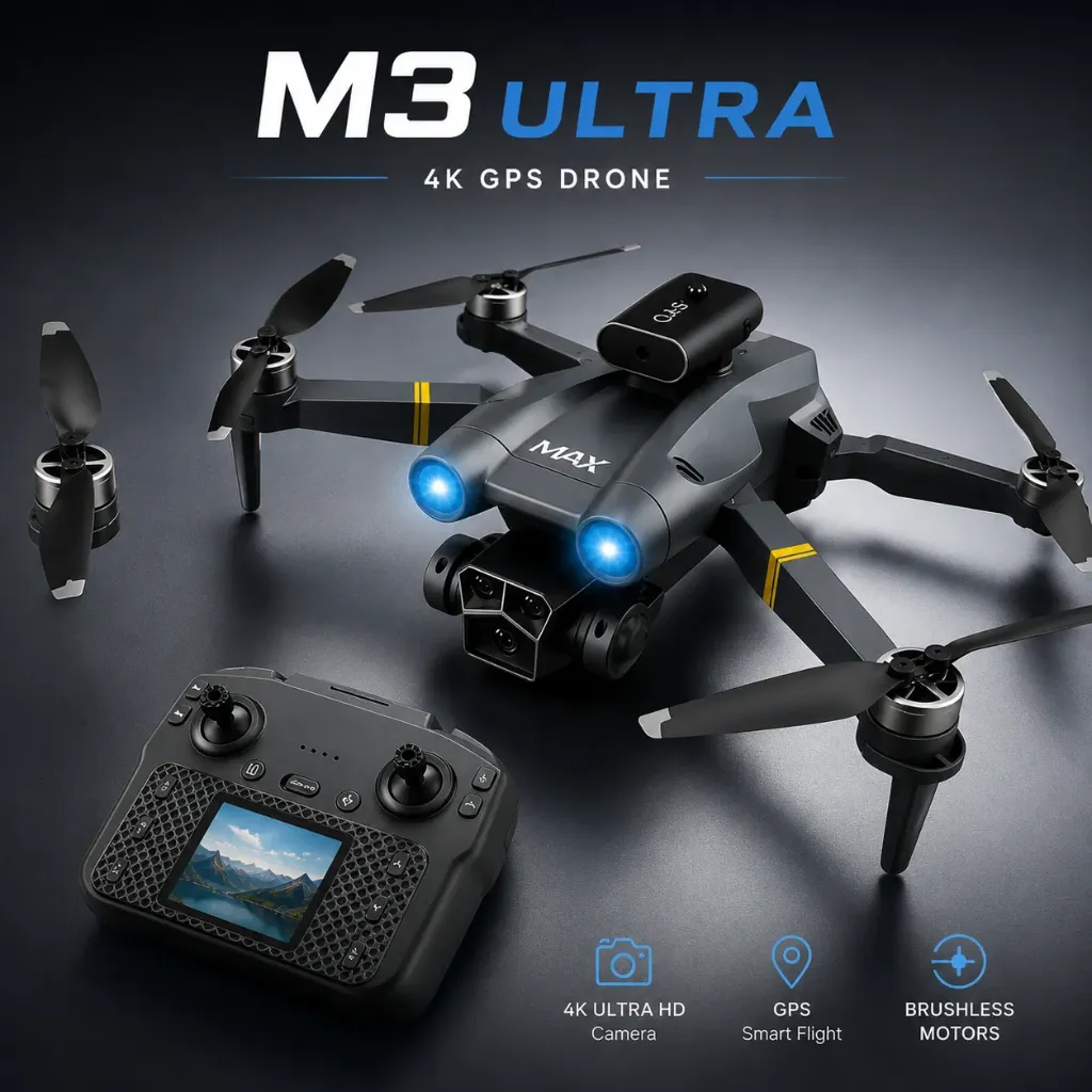 M3 Ultra 4K GPS Drone with Screen Remote & Brushless Motors | Robogears ...